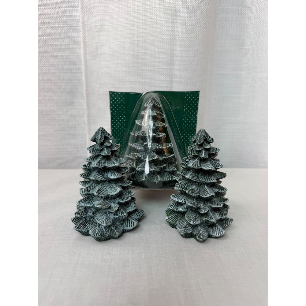 Vintage Kmart Holiday Trimmings Village Trees Set of 3 Green Frosted Evergreen